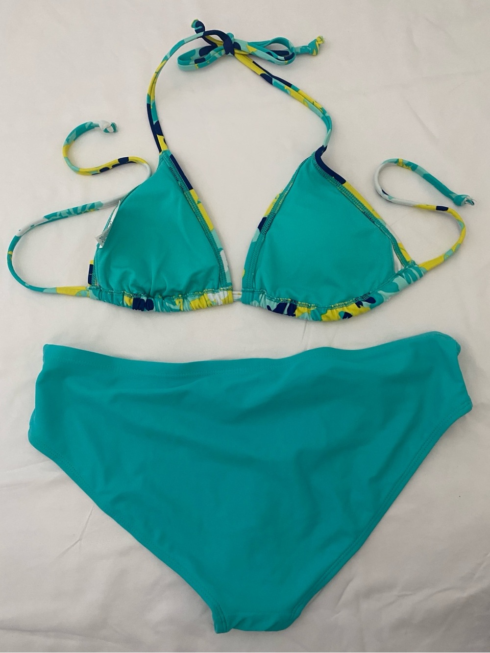 Old Navy Teal and Floral Triangle Bikini - Picture 2 of 4
